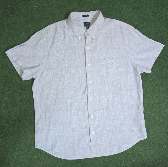 J. Crew | Slim Fit Short-Sleeve Baird McNutt Irish-Linen Blend Mens Casual Shirt - Picture 15 of 15
